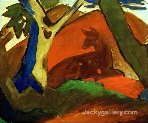 Crouching Deer by Franz Marc paintings reproduction